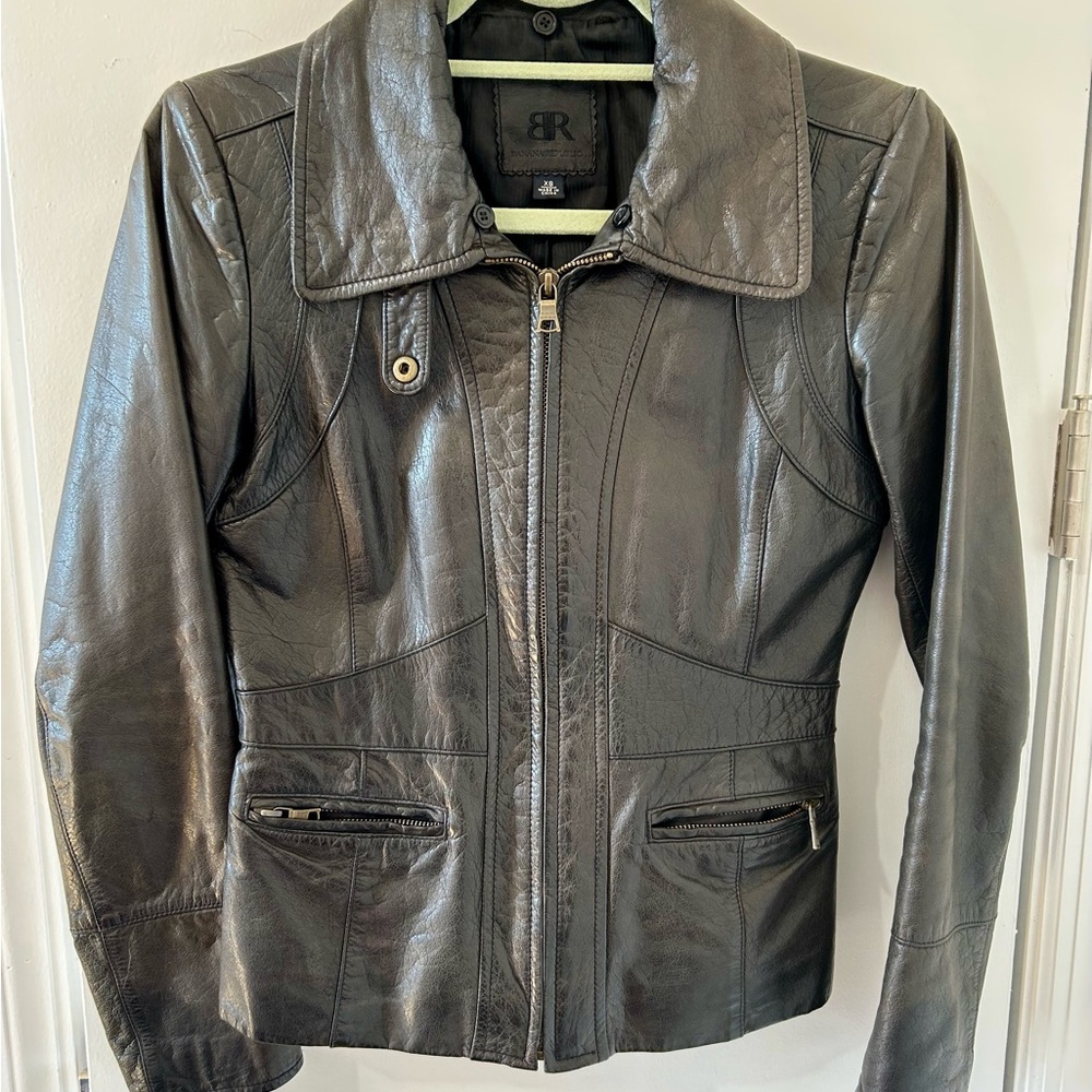 Women’s Banana Republic Black Leather Zip-Front Jacket